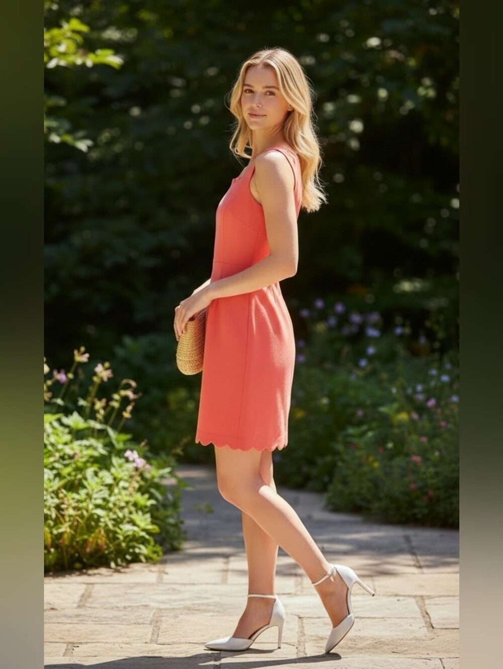 J. Crew Coral Scallop-Trim Sleeveless Shift Dress Size 6 - Picture 2 of 6